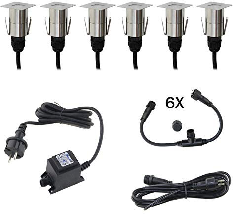 Mini LED Bodeneinbaustrahler 6er-KIT Eckig Terrassen Einbaustrahler Terrassenbeleuchtung 0.2W LED, Warm-weiß, 10 Lumen, Eckig IP67 Edelstahl - Rostfrei & Robust