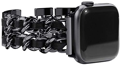 NewWays Kompatibel mit Apple Watch Edelstahl Armband 46mm 45mm 44mm 42mm(Serie 3 2 1),Damen Metall Ersatzarmbänder für iWatch SE Series 10/9/8/7/6/5/4/3/2/1,Schwarz