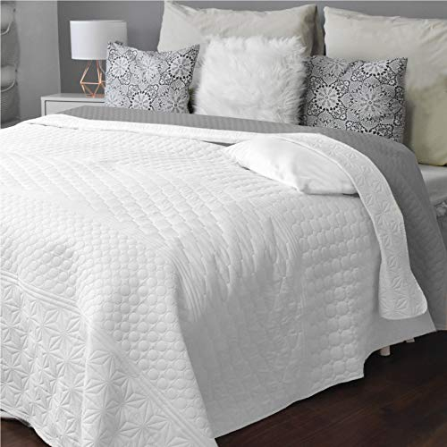 HOMELEVEL Tagesdecke Bett & Sofaüberwurf Bettüberwurf Sofa Tages Decken Betthusse XXL Decke Überwurf (240cm x 260cm, Weiß/Grau gemustert)