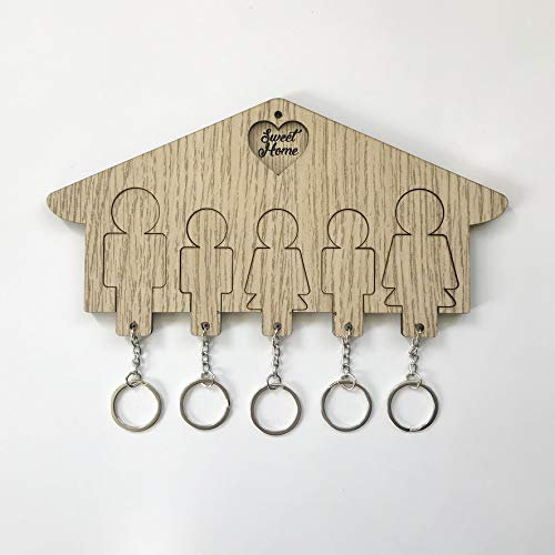 Fitwish Portachiavi in Legno Coppia a forma di Casa - Idea Regalo perfetto per Lui e Lei - Idea Regalo Natale e San Valentino - Ideale per decorare la vostra Casa (5 Posti Legno)