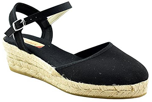 Loygar - Alpargata de Lona con cuña de Esparto de 5cm 234283 Lona Mujer Color: Negro Talla: 37