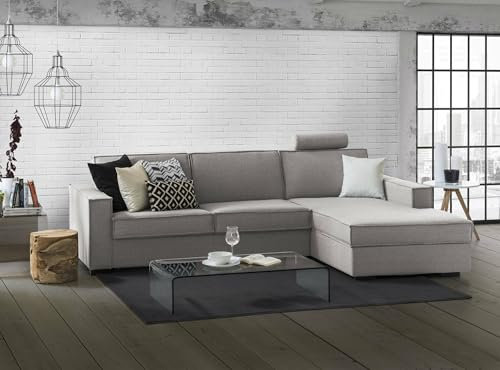 Talamo Italia - Schlafsofa mit Halbinsel Adela, drehbares Sofa zum Öffnen, Aufbewahrungshalbinsel rechts, Standardarmlehnen, 100 % Made in Italy, 280 x 95 x 90 cm, Grau