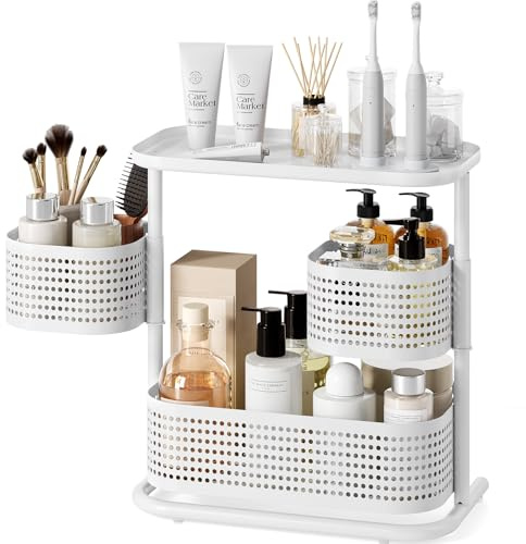 KINGRACK Metal Bathroom Counter Organizer,Rotating Countertop Storage Shelf