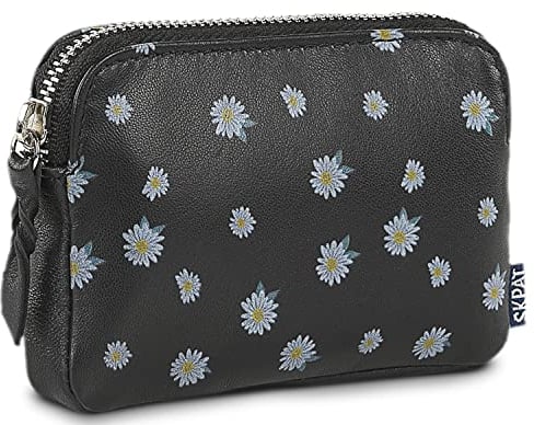SKPAT - Porte Monnaie Femme en Cuir - Petite Taille, Design Original, Mini Porte Monnaie, Petit Porte Monnaie. Petit Porte Monnaie Femme - Mini Porte Monnaie, Marguerites Noires