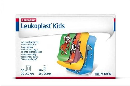 Bsn Medical 7645806 Leukoplast Kids Pflaster, 50 3,8cm x 6,3 cm und 50 1,9 x 5,6 cm Fixierpflaster