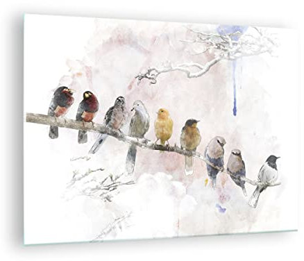 Bilder auf Glas Vögel Kanarienvogel Zweig Glasbild 70x50cm Wandbilder Dekoration Wohnzimmer Schlafzimmer Küche Deko Klein Wanddeko Bild im Glas Wand Kunstdruck Art Modern Wall Decor GAA70x50-4175