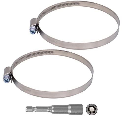 SKIR'CO (Packung mit 2 Stück) Edelstahl verstellbare Schlauchschellen 80-100 mm, Schlauchschellen, Rohrschelle (2 Stück, mit magnetischem Sechskant-Schraubendreher-Bit)
