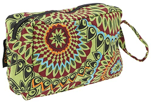 GURU SHOP Boho Kosmetiktasche, Kramtäschchen aus Nepal - Grün, Unisex - Erwachsene, Baumwolle, 13x21x6 cm