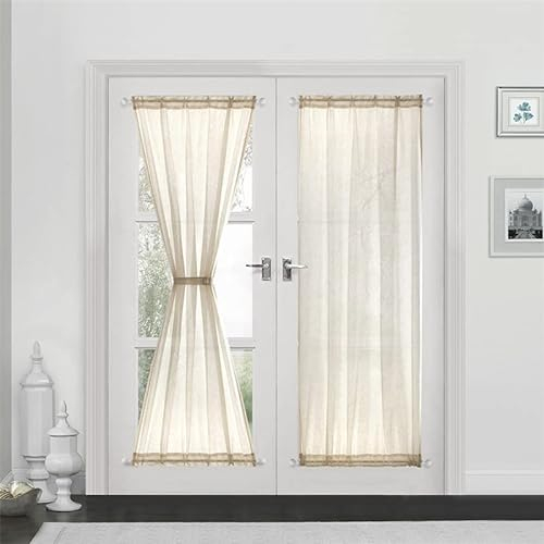 Devola scheibengardine leinenoptik Vorhang scheibengardinen lang modern Unifarbig bistrogardine halbtransparent tür gardinen fensterschal küche gardinen Kurzstores BxH 132x101cm Beige 1 Stück