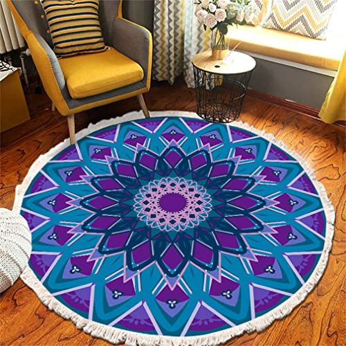 Tomifine Mandala Rund Teppich Quasten, Böhmen Handgewebte Baumwolle Teppiche für Schlafzimmer Wohnzimmer Hausdekor (100 cm,Lila)