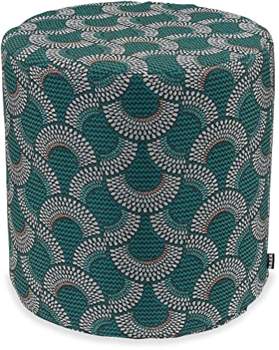 H.O.C.K. Zima Hocker Sitzhocker rund ø45x45cm Gemustert in Zwei Farben (Hocker rund 45x45cm, Petrol)