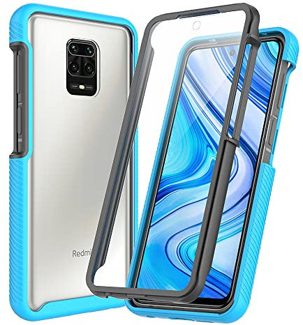 XINNI Funda para Xiaomi Redmi Note 9S/Note 9 Pro/MAX Antichoques 360 Grados con Protector de Pantalla Integrado Robusto Doble Cara Bumper Transparente Case Completa Carcasa, Azul Claro