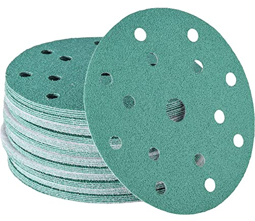 Wfix 50 Disques de poncage 150 mm K60, Perforation 15 trous pour ponceuse excentrique, Grain K60 grossier Disque Abrasif Professionnel pour Ponçage du Bois, Platre, Rénovation