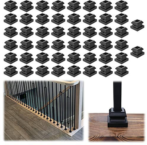 Muzata 50Pack Baluster Shoes Aluminum Flat Base Shoe for 1/2 Square Balusters Black Staircase Spindle Level Shoes, WT10