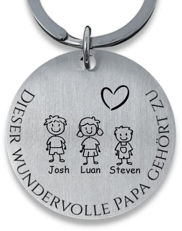 SMARTEON Personalisierter Schlüsselanhänger mit Gravur für Mama, Papa, Oma, Opa, mit Namen und Symbolen, individuelles Geschenk für Weihnachten, Geburtstag, Hochzeit, einzigartiges Andenken (Papa)