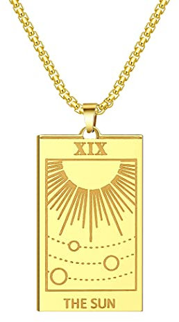 LUTAKU Tarotkarten-Anhänger für Männer und Frauen, Edelstahl, Mond, Sonne, Stern, Tarot-Schmuck, Geschenk für beste Freunde, 60 cm, Edelstahl