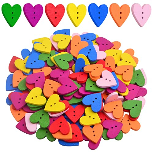 Bunte Holzknöpfe in Herzform mit 2 Löchern, zum Basteln, Verzierungen für Kleidung, Nähen, Scrapbooking, Valentinstag, Dekoration, 200 Stück
