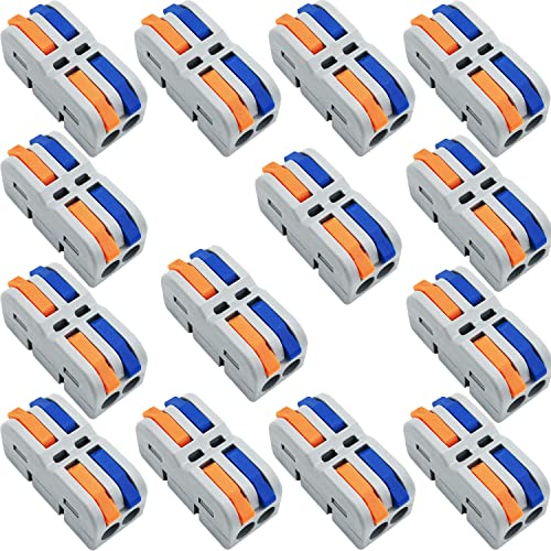 CESFONJER Connettore Elettrico, 14 Pezzi SPL-2M Mini Morsetti Elettrici Rapidi, Connettori a Filo Compatto, Connettori Elettrici con Leva multicolore di funzionamento (Combinabili Liberamente)