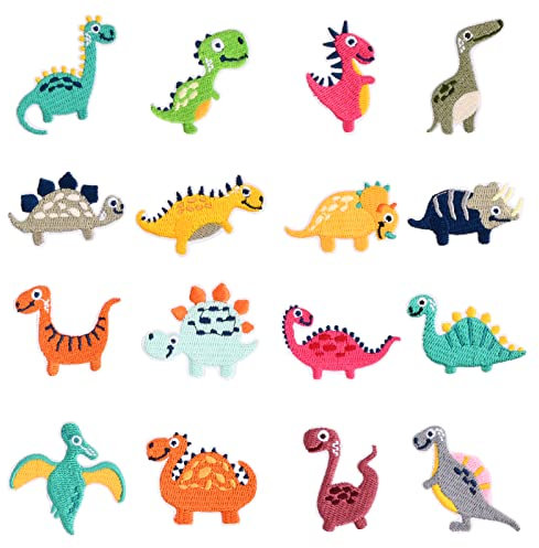 16 Stück Bügelflicken Dinosaurier Kinder Jeans Flicken Zum Aufbügeln Dinosaurier Patches Zum Aufbügeln oder Aufnähen, Bügelbilder Dinosaurier zum Reparieren T-Shirt, Jeans, Kleidung Taschen, Mützen