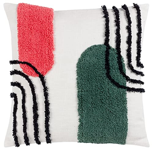 furn. Heya Home Elmer Tufted Cushion Polyester Filled – Abstract Retro Design, Playful Shapes (Pink/Jade - 45x45cm)