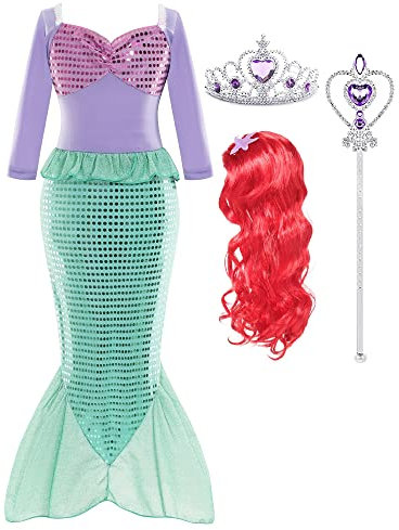WIOLETA Meerjungfrau Kostüm Mädchen, Meerjungfrau Kostüm, Meerjungfrauenkleid aus der Luft, Prinzessinnen-Meerjungfrauenkleid, Fancy Dress Up Set, Halloween, Cosplay, Karneval, Geburtstag