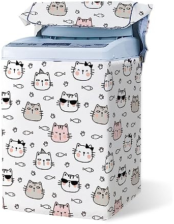Odot Funda Lavadora de Carga Superior Funda, Lavadora Exterior Impermeable con Cremallera para Lavadora y Secadora de Carga Superior (Gatito pez,S Capacidad 4,5-5,5 kg)