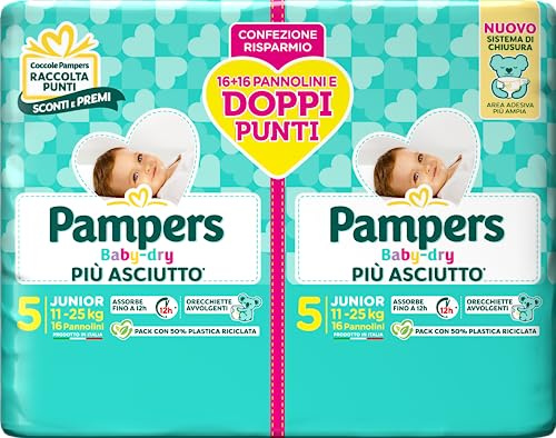 Pampers Baby Dry Junior DWCT Doppelpack, Größe 5 (11-25 kg), 32 Windeln