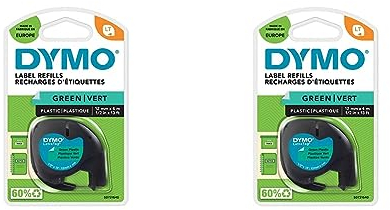 DYMO Original LetraTag Etikettenband | schwarz auf grün | 12 mm x 4 m | selbstklebendes Kunststoffetiketten | für LetraTag-Beschriftungsgerät (Packung mit 2)