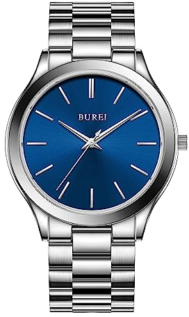 BUREI Herren Uhren Schwarze Minimalistische Quartz Armbanduhr für Männer 44mm große Kleideruhr mit Edelstahlband