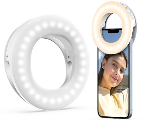 Ring Light Téléphone, 48LED Selfie Anneau Lumineux Rechargeable avec Clip, 3 Températures Couleur Lampe Vidéo Selfie Light LED Portable Lumiere Photo Selfie pour Téléphone, Tablette, Ipad, Laptop
