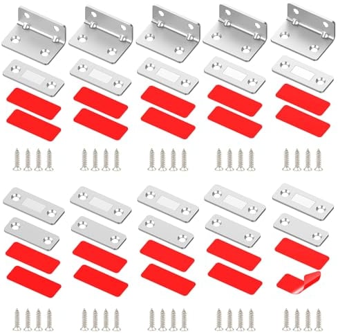 Simpeak 10 Piezas Iman Puerta Armario, Ultra Delgado Imanes para Puertas Autoadhesivo, Iman Puerta Corredera Fuerte para Puerta Cocina Puerta de Muebles - 5 pcs ultrafinas y 5 pcs en forma de L