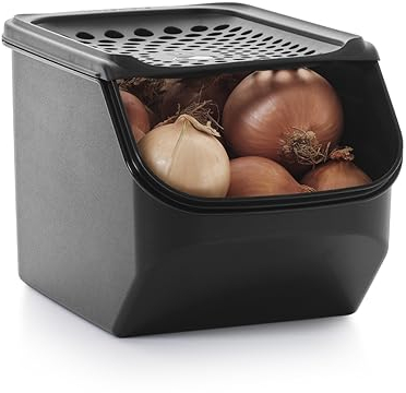 Tupperware OnionSmart 3L Onion & Shallot Storage Container Black - Specially Designed Air Vents Keep Food Fresher for Longer - Space Saving Design - Stores Up To 3kg - Stackable Design - BPA Free