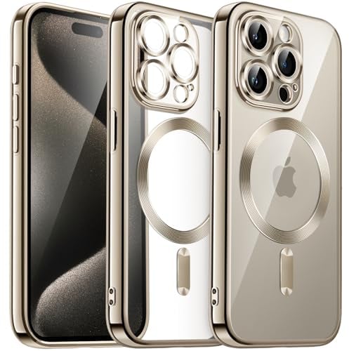 JETech Soft Clear Case for iPhone 15 Pro Max 6.7-Inch, Camera Lens Full Protection, Compatible with MagSafe Wireless Charging, Shockproof Electroplated TPU Phone Cover (Natural Titanium)