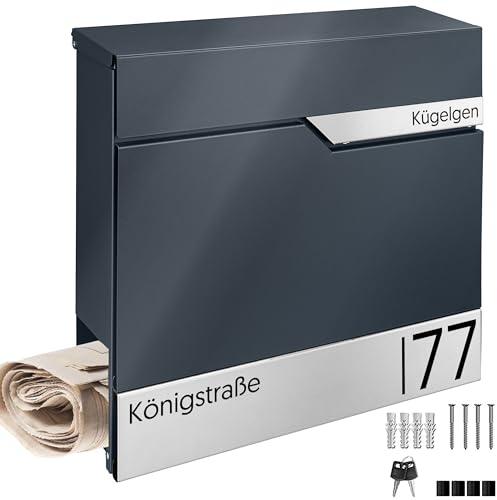 Anthrazit Briefkasten MTEC Fusion mit Adresse, Wandbriefkasten Anthrazit RAL7016, personalisierter Briefkasten, Wandbriefkasten
