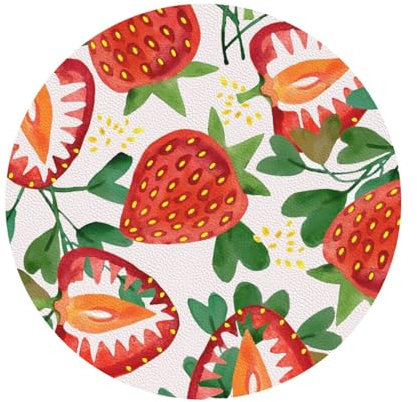 Erdbeer-Untersetzer für Getränke, 6 Stück, saugfähiges PU-Leder-Untersetzer für Couchtisch, Heimdekoration, Einweihungsgeschenk für Frauen