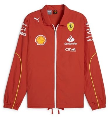 PUMA Scuderia Ferrari F1 Herren 2024 Team Coach-Jacke Brennt Rot - Größe: Mittel | Gedrucktes Scudetto Ferrari Logo vorne und hinten, gedrucktes PUMA Logo vorne und am hinteren Kragen