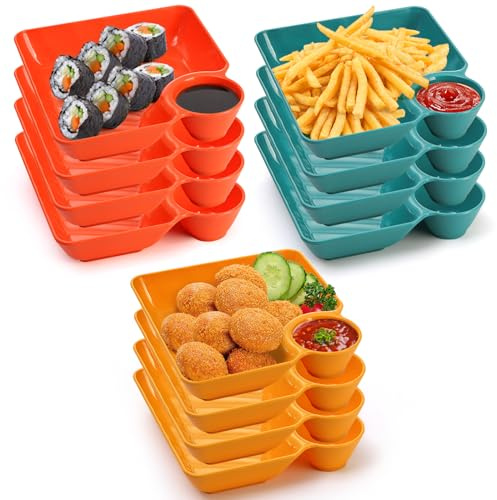 Lawei Juego de 12 platos para servir de salsa de papas fritas, platos de plástico con compartimento para salsa, plato cuadrado para servir sushi, bandeja pequeña para aperitivos, salsa de taco,