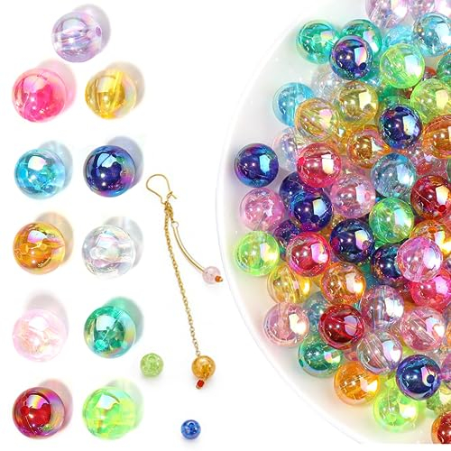 Wekuw 400 Stück Acrylperlen Bunte Perlen Große Perlen 10mm Perlen Rund Bastelperlen zum Auffädeln für DIY Schmuckherstellung, Armbänder, Halsketten Basteln