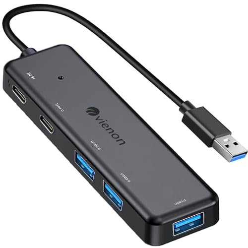 VIENON Hub USB 3.0 (5 en 1), répartiteur USB avec 2 ports USB C et 3 ports USB A, rallonge USB pour ordinateur portable/PC, station d'accueil USB multiport pour MacBook, Mac Pro, Mac Mini, iMac,