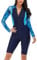 ECUPPER Womens One Piece Rash Guard Zip Up Swimsuit Long Sleeve Boyleg Athletic Surf Swimwear Short Wetsuit Built in Bra Blue 2XL