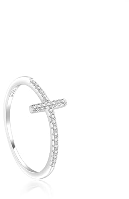 Lantine Kreuz Ring 925 Silber Kreuzring mit Zirkonsteinen Damen Ring 62(19.7)
