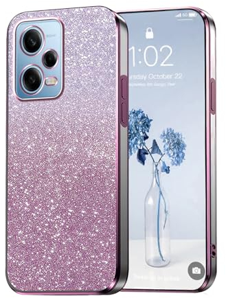 PanXCase Glitzer Hülle für Xiaomi Redmi Note 12 Pro 5G - Transparent Glitter Mädchen Frau Elegant HandyHülle, Durchsichtig Bling Ultra Dünn Stoßfest Schutzhülle (Rosa)