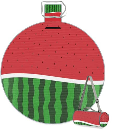 cfpolar Runde Picknickdecke, wasserdicht, Wassermelonen-Campingdecke mit tragbarem Griff und Schultergurt, faltbare Decken, Picknickmatte, Camping, Gras, Rasen, Parkzubehör