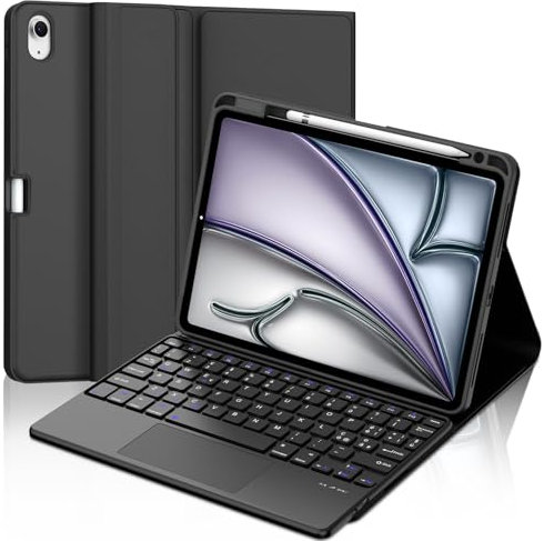 IVEOPPE Tastiera iPad Air 11 (M3 2025/M2 2024) con Touchpad, Cover Tastiera Trackpad Italiano QWERTY Bluetooth Staccabile iPad Air 11 Pollici 2024/2025, Nero