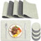 Tischsets Abwaschbar und Untersetzer, Zweifarbig Platzsets Abwaschbar Lederoptik Fleckabweisend Platzdeckchen Abwischbar mit Untersetzer Waschbar (Grau Grün, 6er Set)