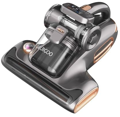 JIGOO Aspirador Acaros, 700W Aspiradora Antiacaros y 15Kpa Aspiración al vacío, Pantalla Inteligente, Sensor de ácaros, Poco Ruido, Calienta y Seca rápidamente colchones, Ropa de Cama y sofás