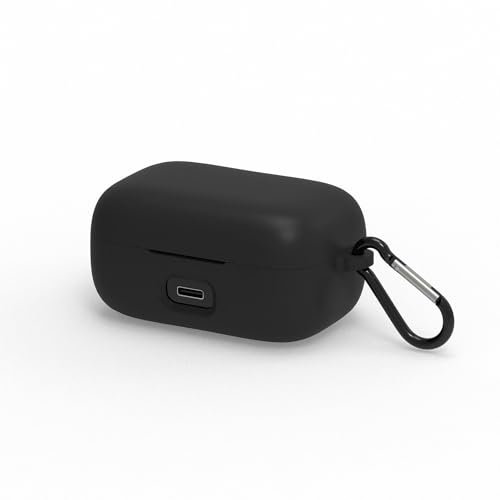 Geekria Silicone Case Cover Compatible with Sennheiser MOMENTUM True Wireless 4 Earbuds, Protective Earphones Skin Cover with Keychain Hook, Charging Port Accessible (Black)