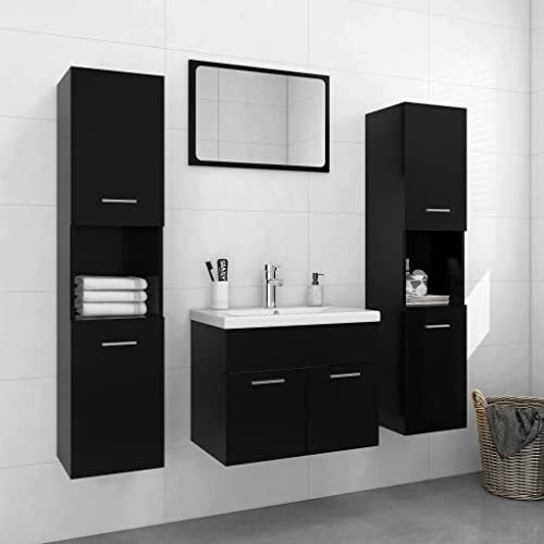 LAPOOH Conjunto de Muebles de baño aglomerado Negro, Muebles para Baño, Muebles para Lavabo, Armario Baño - 3071046
