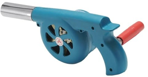 Manivela Herrero Forja Soplador - Encendedor De Carbón Portátil, Soplador De Barbacoa, Ventilador Manual De Palomitas De Maíz con Engranaje De Hierro, con Herramienta De Manivela(Blue)