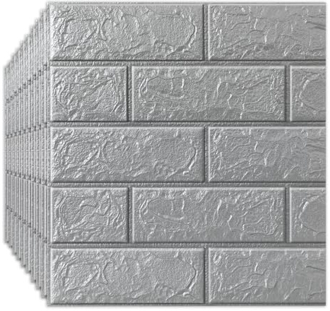 Beswitory 3D Brick Wallpaper Wall Stickers - Self-Adhesive and Waterproof Foam Panels, Easy to Install Peel and Stick Design for Home Decor, Grey, 30-Pack